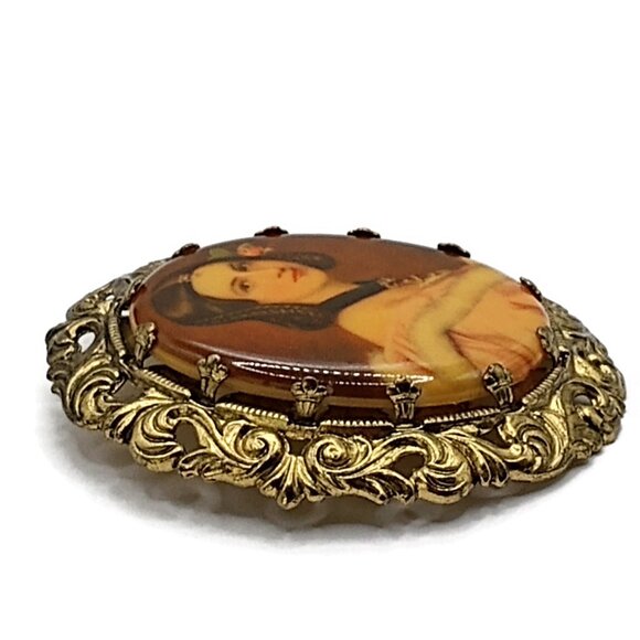 Vintage Western Germany Victorian Lady Portrait Filigree Brooch - Picture 6 of 7